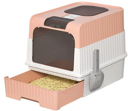 Bandeja de arena para gatos grande para gatos y conejos, con 1 bolsa desodorante, fácil de limpiar, (PP) 35 x 49 x 37 cm (A,Rosa)