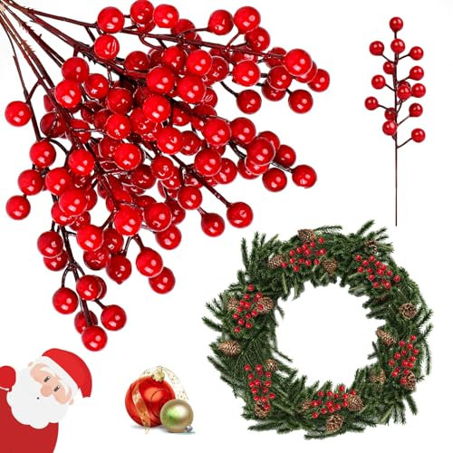 VEYLIN Künstliche rote beeren 20 Stück Red Berry Stems,Künstliche Pflanzen rote beeren Kann Weihnachtsbaum, Vase, Haus, Zimmer und andere Orte schmücken (22CM)