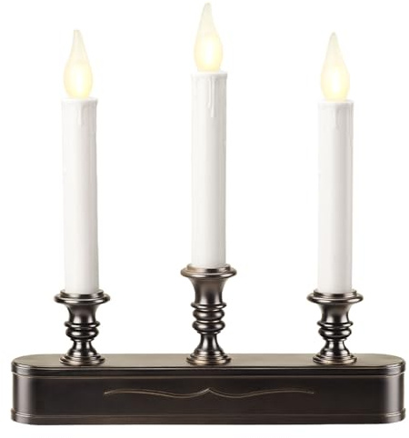 FGDECORJOIE Delicate Battery Operated Flicker Flame Black Antique 3 Tier LED Window Candelabra 11.5 Inch Hight with Timer 8 Hours On/16 Hours Off