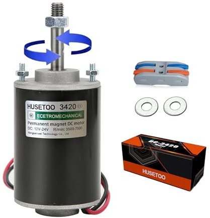 Motore CC ad alta coppia 12V/24V, Motore silenzioso a magneti permanenti con connettore per cavi per progetti fai-da-te,30W CW/CCW 3500/7000RPM (Alberi di trasmissione con filettatura)