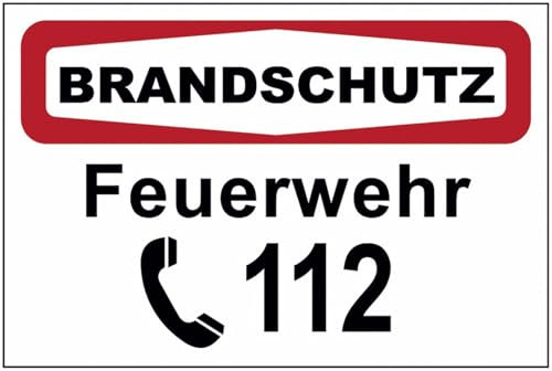 GLOBAL CARTELLO SEGNALETICO - Feuerwehr, 112 - Adesivo Extra Resistente, Pannello in Forex, Pannello In Alluminio (Plastica, 20x31 cm)