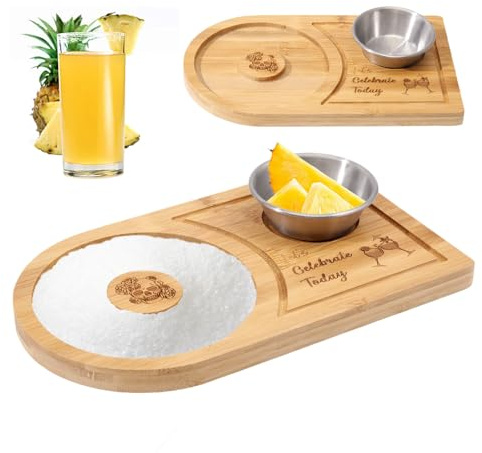 GLOBLELAND Margarita Salzrand Set Glasrand Aus Bambus Und Holz Mit Schale Zucker/Salzrand Für Breite Gläser Barkeeper Werkzeug Für Cocktails Und Margarita