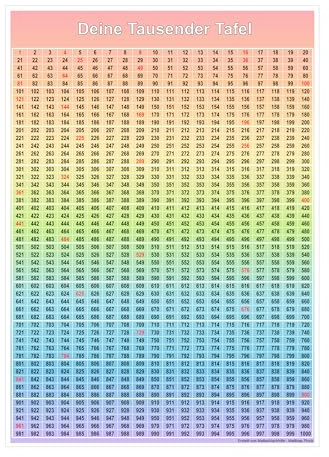 MattesNachhilfe - Matthias Ploch Tausendertafel Poster für Mathematik, 1-1000 Zahlen, Lernhilfe für Grundschule - 45 x 32 cm