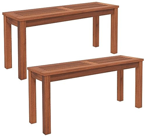 GOPLUS Gartenbank ohne Rückenlehne, 2 Sitzer Hockerbank Massivholz, 100 cm Sitzbank, Parkbank, Terrassenbank 150 kg belastbar, Gartenmöbel für Eingangsbereich, Garten, Terrasse, Braun (2)