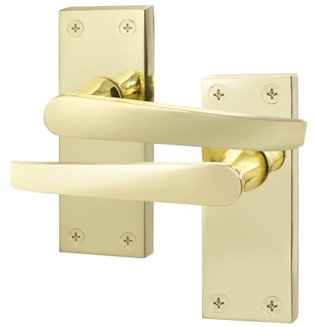 EAI Polished Brass Door Handles | 1 Pair Internal Latch Handles on Backplate | Straight Pattern