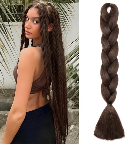 Benehair Braids Extensions Jumbo Kunsthaar zum Einflechten Box Braids Haarverlängerung Zopf Haare zum Einflechten Braun Haar Braids Extension für Damen Mädchen Braun 60cm
