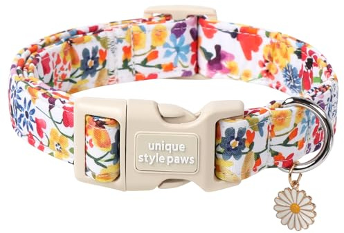Unique style paws Dog Collar Quick Release Cotton Colorful Flower Collar Gift Durable Cute Collar for Small Medium Large Boys Girls Dogs
