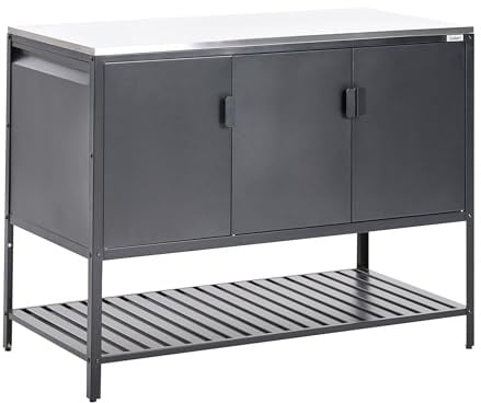 Beliani Armario de Cocina Exterior de Acero 3 Puertas encimera de Acero Inoxidable jardín Negro Maenza