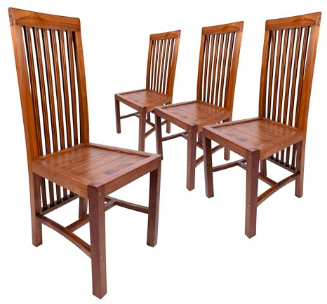 Divero 4er Set Esszimmer-Stuhl Bolero aus Teakholz, behandelt - Farbe: Braun Küchenstuhl,Stuhl