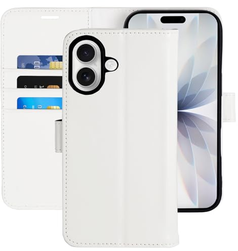 MONASAY Wallet Case for iPhone 17 with 3 Card Holders - White | With a Kickstand, RFID Blocking, 6.6 feet of shock absorption, PU Leather, Strong Magnetic Closure, Fits 6.3 inch ONLY
