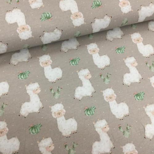Baumwolljersey Stoff Kinder Fahrzeuge & Tiermotive – 94% Baumwolle 6% Elasthan – Öko-Tex Standard 100 – 150 cm breit – Meterware ab 50 cm für Baby- & Kinderkleidung (Alpakas)