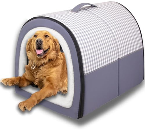 2-in-1-Hundehütte, große Haustierhöhle, beruhigende Hundehütte, Anti-Angstzustände, weiches, warmes Kissen, abnehmbar, waschbar, Katzen-Iglu-Bett, rutschfest (Dunkelgrau, S-35 x 27 x 25 cm)
