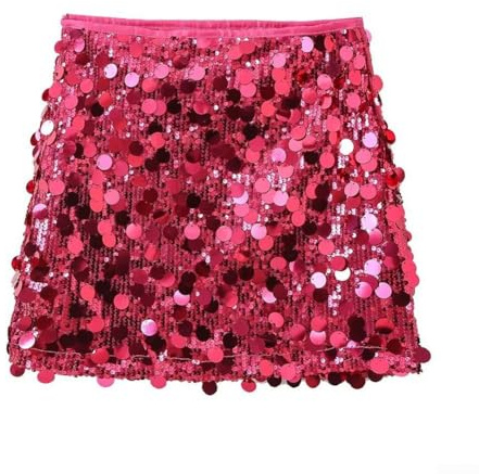 Jupe élégante à paillettes scintillantes pour femmes - Taille mi-haute pour les fêtes et les sorties décontractées (S rose)