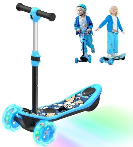 iScooter E Scooter Kinder von 3-12 Jahren,2 in 1 E Roller für Kinder mit 12V 5Ah Batterie und Farblichtereffekt, Elektro Roller mit 5 Zoll Rädern, KinderRoller mit Reichweite bis 10 km,Max 50 kg