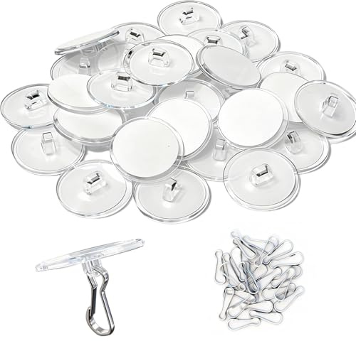 Funver 100 PCS Adhesive Ceiling Hooks, 2cm Clear Sticky Hooks with Metal Hangers, No Drill Removable Hanging Hooks for Party Decorations, Wind Chimes, Lights and Home Decoration Items