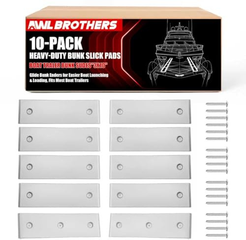 Boat Trailer Bunk Slides 3 x 10, Heavy Duty Bunk Slick Pads 10-Pack, Glide Bunk Enders for Easier Boat Launching & Loading, Fits Most Boat Trailers