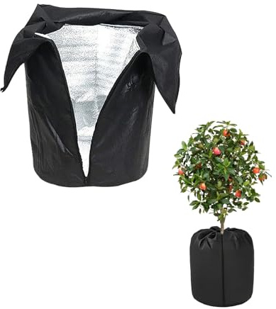 LWZko 2Pcs Plant Covers for Winter, 40 x 50 cm Frost Covers for Outdoor Plants, Flower Pot Protection Bag, Thermal Plant Pot Cover with Drawstring & Zipper for Outdoor Trees Potted Plants (Black)