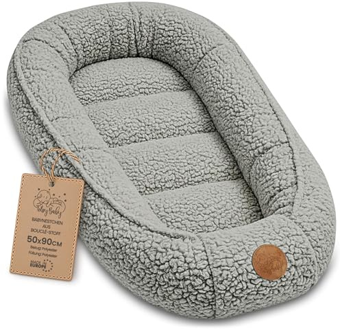 Babynest Nestchen Baby aus boucle - Babynestchen Neugeborene Nest für Kinder Bett und Babybett tragbar Kuschelnest Coccon für Jungen und Mädchen Hellgrau