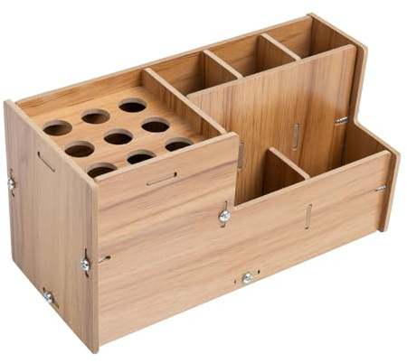 Healifty Friseurscherenhalter Holz Aufbewahrungskoffer mit Trennwand für Kämme Scheren Haartrockner Friseurbedarf Tisch Organizer für Salon und Zuhause