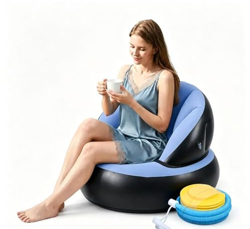 Sitzsack Aufblasbar Luftsofa Couch - Aufblasbares Sofa mit Fußpumpe Beflockt - Camping Sofa Aufblasbar für Indoor Outdoor Balkon Garten - Inflatable Sofa Bean Bag Chair 77x77x58 cm (Hellblau)
