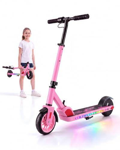 Caroma Elektroroller für Kinder von 6-12 Jahren, 150W Motor bis 16 km/h E Scooter, Faltbarer E Roller mit Bunte Leuchten & LED-Display,80 Min. Fahrzeit, Einstellbare Geschwindigkeit & Höhe