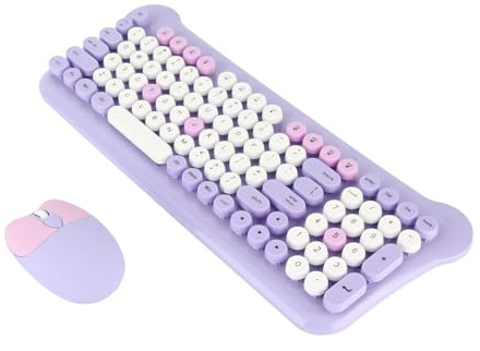 Wireless Keyboard and Mouse, 2.4G Retro Round Keycap Keyboard Mouse Combo with 98 Keys and Numeric Keypad for PC Laptop Chromebook Smart TV (Purple)