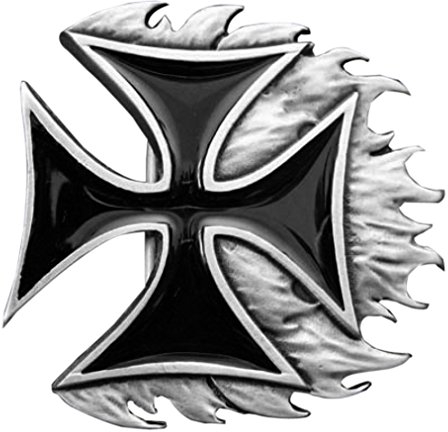 Piratenladen Buckle mit Eisernem Kreuz und lodernden Flammen, Gürtelschnalle