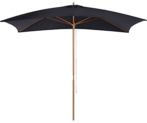 Outsunny 2 x 3m Wooden Garden Parasol Umbrella Outdoor Sun Shade Canopy, Table Market Umbrella with Vent, 38 mm Pole, Rope Pulley Mechanism, Black