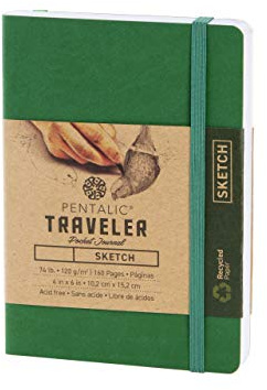 Pentalic 4 x 6 Pocket Sketchbook Traveler Journal, 160 Pages, Green