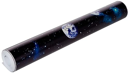Arthouse Kids Cosmos Space Planets Charcoal Gray Wallpaper - Twinkling Stars on a Midnight Background with Green Accents - Amazing 3D Effect - Ideal for Teenager Bedroom - 668100
