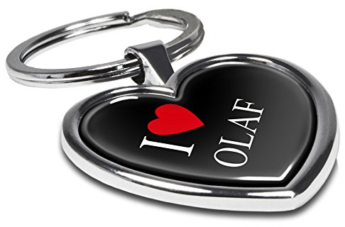 printplanet Schlüsselanhänger mit Namen Olaf - Motiv I Love - Herz-Schlüsselanhänger, Namensschlüsselanhänger, personalisierter Anhänger, Herz-Anhänger, Chrom