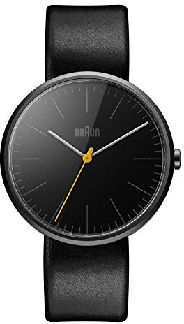 Braun Mens Ceramic 3-Hand Analogue Quartz Watch, Black Dial and Black Leather Strap, 42mm Ceramic Case, Model BN0172BKBKG.