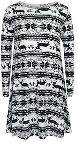 A2Z 4 Kids Girls Christmas Santa Print Swing Dress Long Sleeve 1-13Y | Soft Festive Outfit for Holiday Parties and Everyday Winter Wear