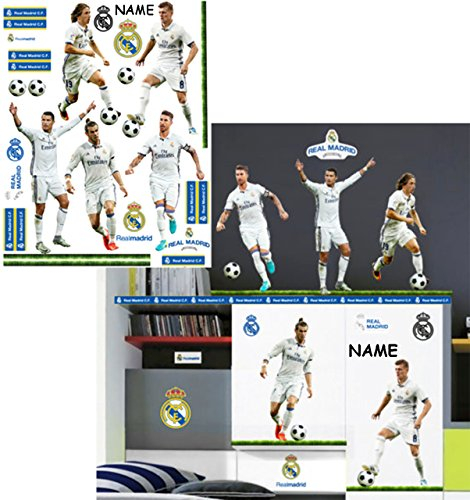 27 Stück: XL Wandsticker Fußball Mannschaft - Real Madrid - Club de Futbol/FCM - Fußballverein - incl. Name - zum Spielen & als Deko - selbstklebend +..