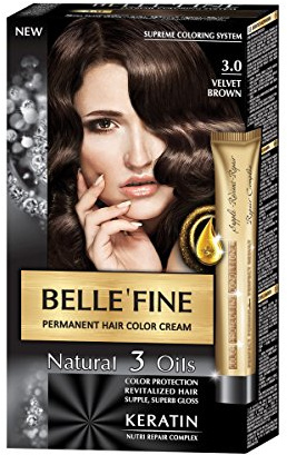 BELLE'FINE® - Coloration crème pour cheveux Black Series - luxueux - coloration naturelle/permanente - 3 huiles/kératine - BRUN VELOURS