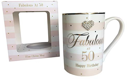 Fabulous At 50 Mug Happy Birthday Diamante 50th Milestone Gift Girls Ladies Her
