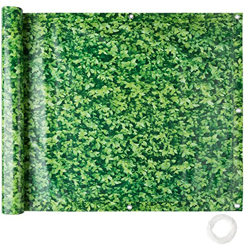 tectake® PVC Balkon Sichtschutz wetterfest, Sichtschutz Garten, Trennwand Garten, Terrassen Sichtschutz, Windschutz, Plane mit Ösen Balkongeländer, Zaunblende, Balkonumrandung - grünes Laub, 0,9 x 6 m