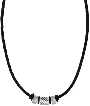 Amor Halsband Edelstahl Leder Herren Halsschmuck, 45 cm, Silber, Kommt in Schmuck Geschenk Box, 9367054