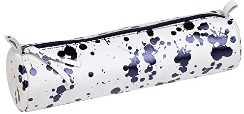 Clairefontaine 410110C Schlampermäppchen Cosmicuir, rund, aus Lammleder, Ø5 x 22 cm, 1 Stück, Dunkelblau