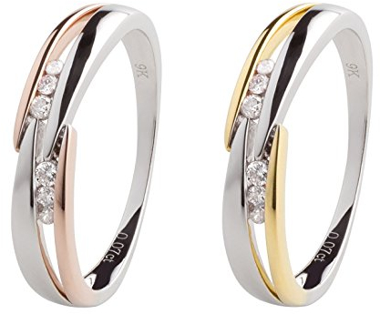 Ardeo Aurum Damenring aus 375 Gold bicolor Gelbgold Weißgold mit 0,07 ct Diamant Brillant Verlobungsring