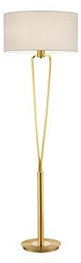 meineWunschleuchte Klassische Wohnzimmer Stehlampe Messing Gold, Stoff Lampenschirm Weiß, Höhe 160cm inklusive E27 LED, stufenweise dimmbar