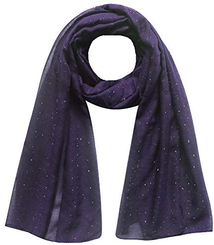 Lina & Lily Mini Schimmer Glitzer Einfarbig Damen Schal Kopf Wrap Hijab, #19 Dark Purple, 42