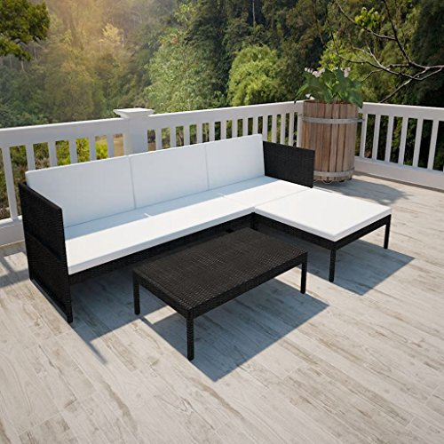 Tidyard Garten-Sofa-Set 9-TLG. Lounge-Set Poly Rattan Gartenmöbel Stahlrahmen Gartenlounge Gartengarnitur inkl. 1 3-Sitzer-Sofa, 1 Sitzhocker, 1 Couchtisch und Sitzpolster