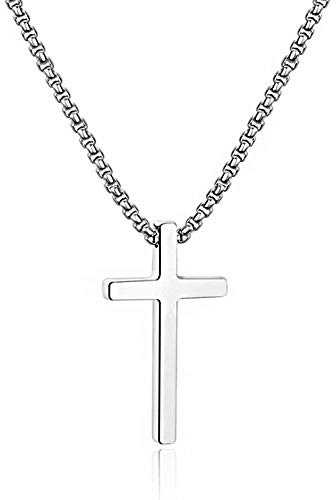 M MOOHAM Cross Necklace for Men, Silver Cross Chain 20 Inch