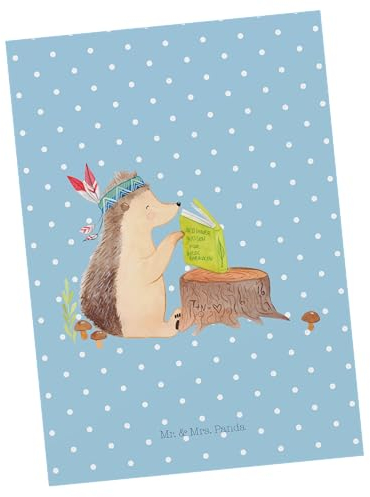 Mr. & Mrs. Panda Postkarte Igel Federschmuck - Geschenk, Einladung Geburtstag, Grußkarte, Tiere, Camping, Abenteuer, Ansichtskarten, Lagerfeuer,