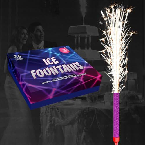 Box of 36 Ice Fountains | Sparkling Fountains for Cakes, Champagne and Prosecco Bottles | 12cm Quality Ice Fountains | Length 15cm with Cake Spike (Pink)