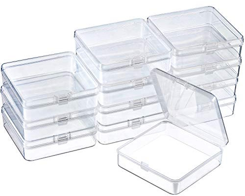 SATINIOR 24 Packungen kleine transparente Kunststoffperlen Aufbewahrungsbehälter Box mit Scharnierdeckel zur Aufbewahrung von kleinen Gegenständen, Handwerk, Schmuck, Hardware (9,4 x 9,4 x 3,8 cm)