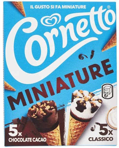 Cornetto Cono, Miniature Helado Mini Conos de Helado de Vainilla y Chocolate, 10 x 28ml (Congelado)