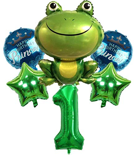 DIWULI Frosch-Prinz Luftballon Set, XL Zahl 1 Grün, Krone