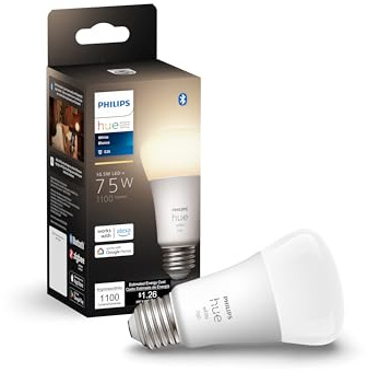 Philips Hue Smart 75W A19 LED Bulb - Soft Warm White Light - 1 Pack - 1100LM - E26 - Indoor - Control with Hue App - Works with Alexa, Google Assistant and Apple Homekit